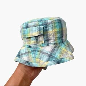Old Navy Plaid Bucket Hat 0-6 Months Blue Yellow